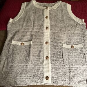 Pink Queen Women's Sweater Vest Sleeveless Tank Tops Casual Crewneck Button L